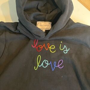 Lingua Franca Women's Black Hoodie - Love is Love Embroidery